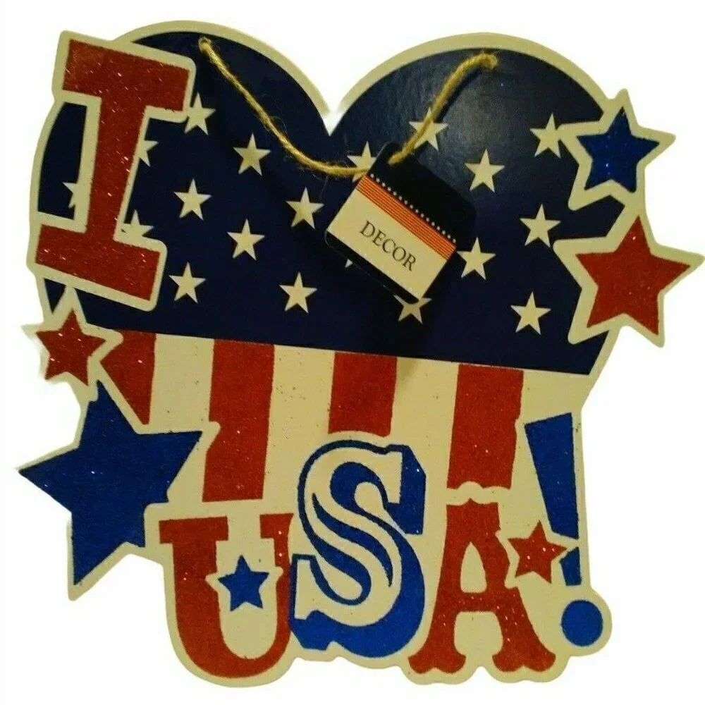 Décor Patriotic Sign I Love USA Red White Blue